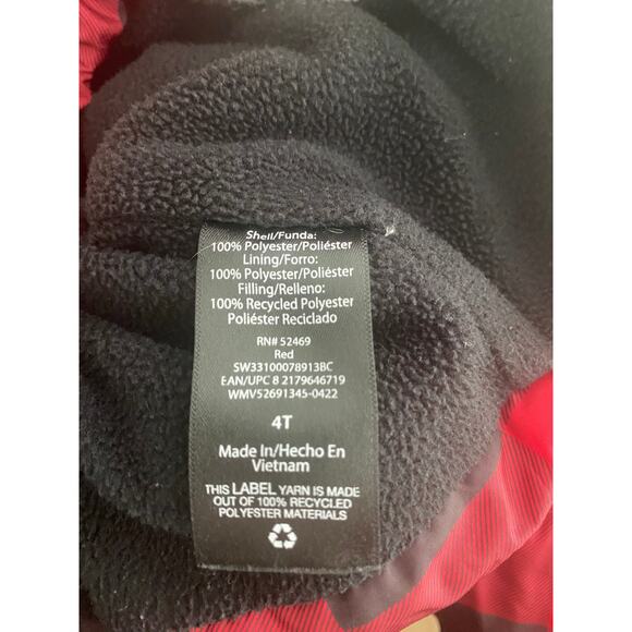 SwissTech Unisex Toddler Size 4T Coat Red Black Buffalo Plaid Fleece Lined Warm - Picture 5 of 6